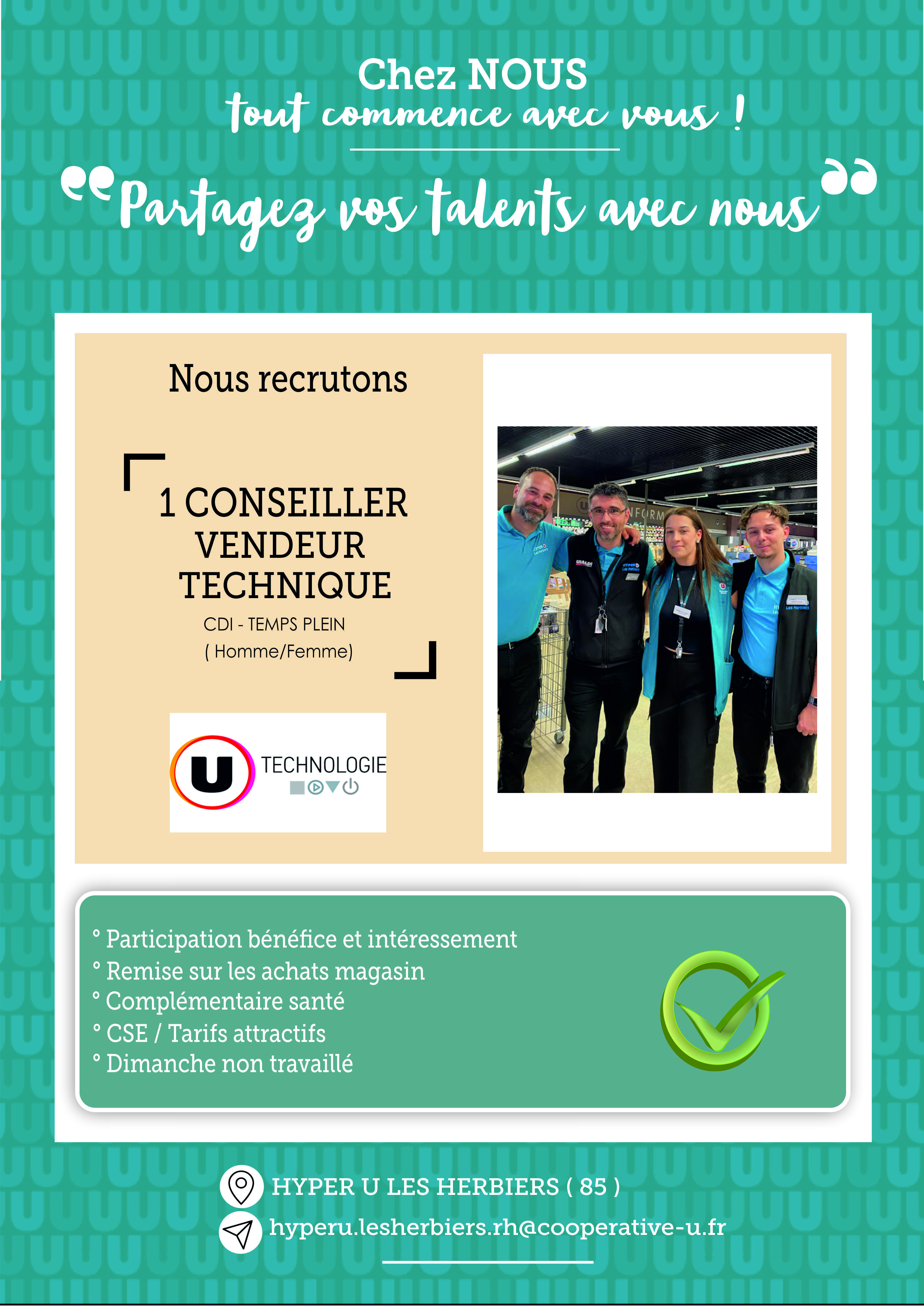 post recrutement -vendeur U TECHNO - juin 2024